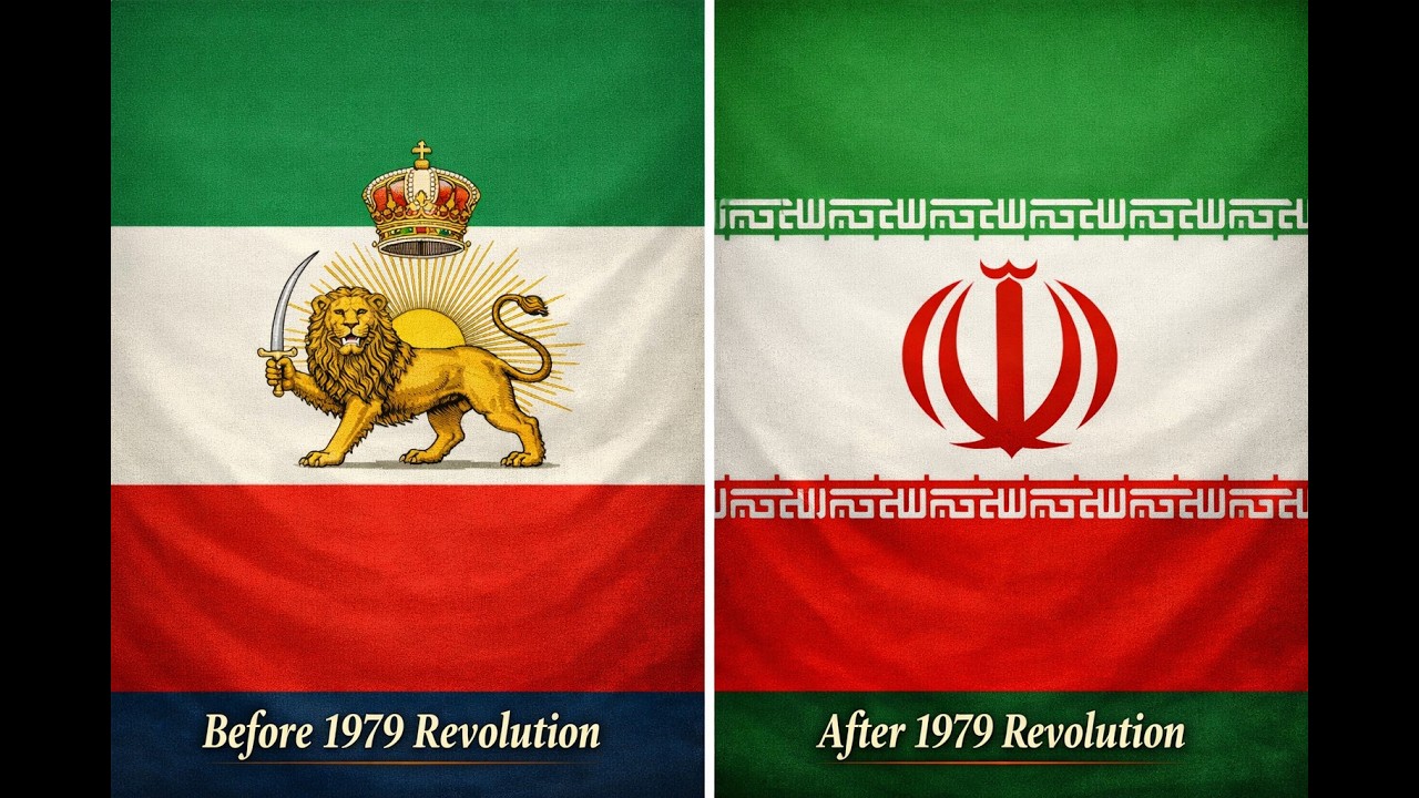 Iran Flag before and after the 1979 revolution