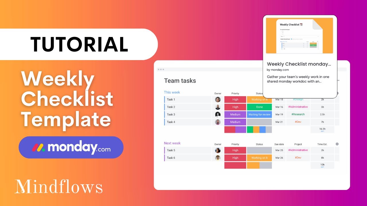 Monday.com Tutorial | Weekly Checklist Template