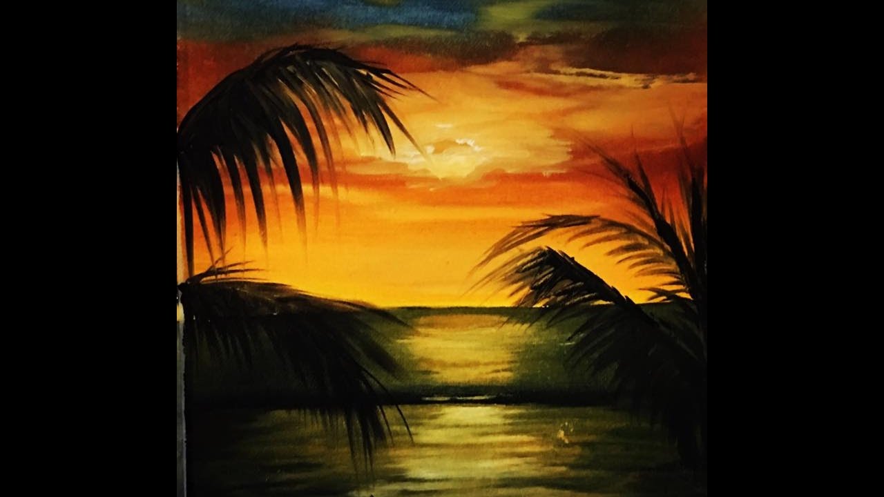 how to paint sunset with oil paintings كيف ارسم منظر الغروب بالالوان الزيتية
