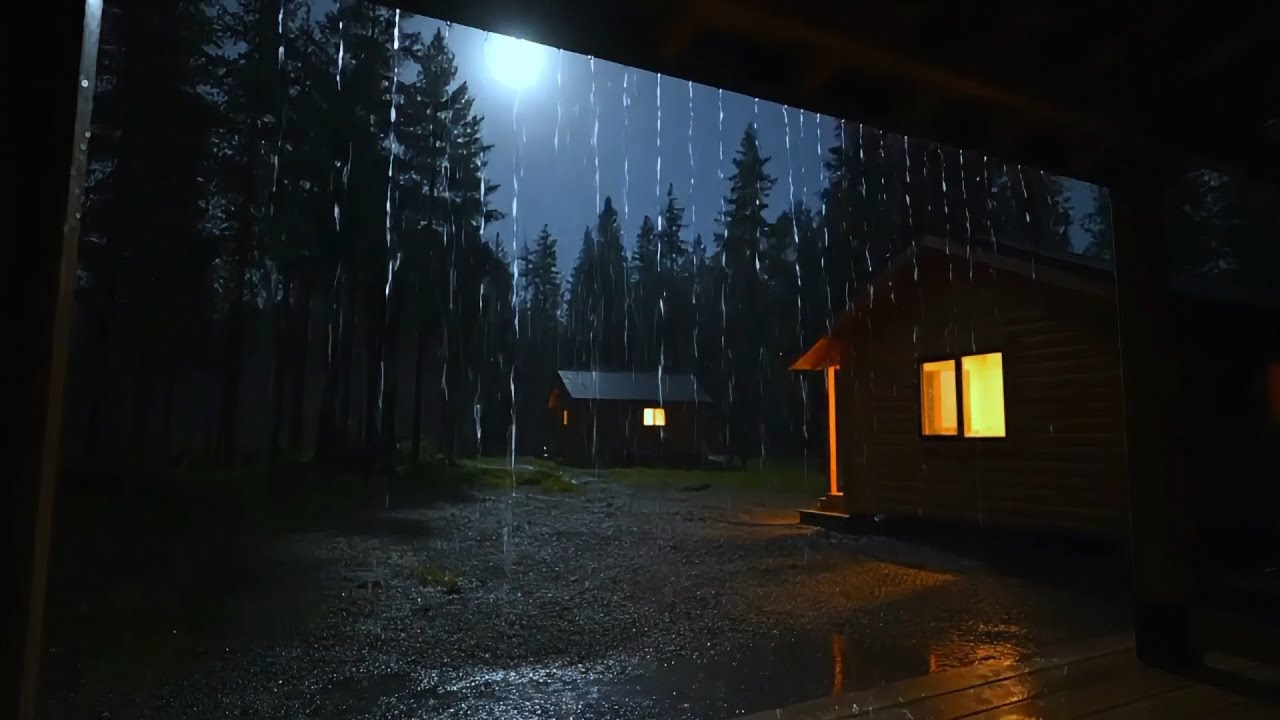 Cozy Forest Cabin Rainstorm 🌧️⚡ Heavy Rain & Thunder Sounds for Deep Sleep Tonight