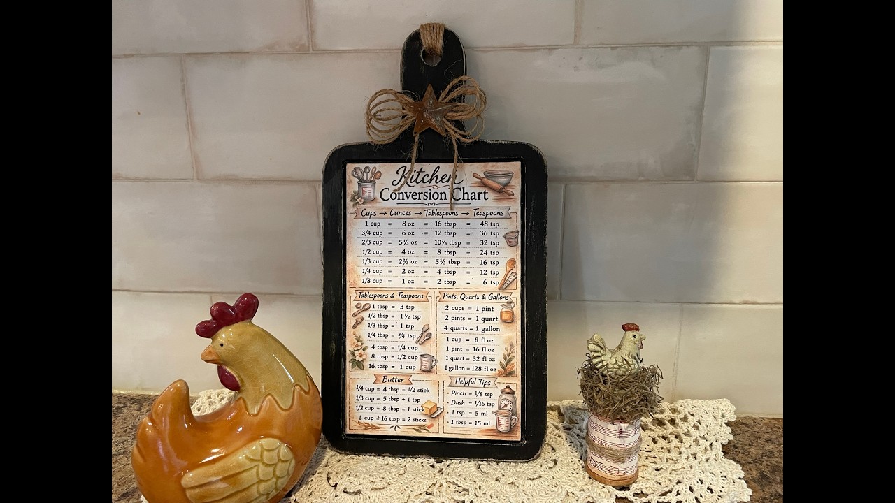 Kitchen Conversion Chart on a Magnolia Design Co cutting board!