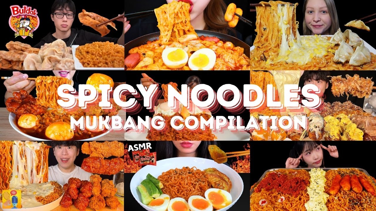 🔥 SPICY NOODLES MUKBANG *ASMR* COMPILATION |  BIG BITES | EATING SOUNDS