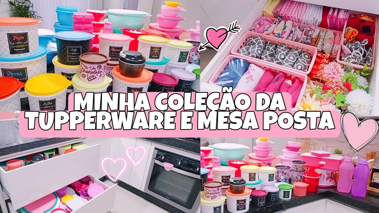 MINHA COLEÇÃO DA TUPPERWARE 💕 MAIORIA ROSA 😍| MOSTREI E ORGANIZEI MEUS ITENS DE MESA POSTA| LINDOS 💗