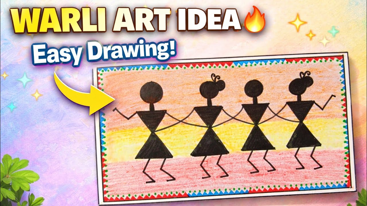 Beautiful warli art step by step| Dancing group warli images #tribal art #tutorial