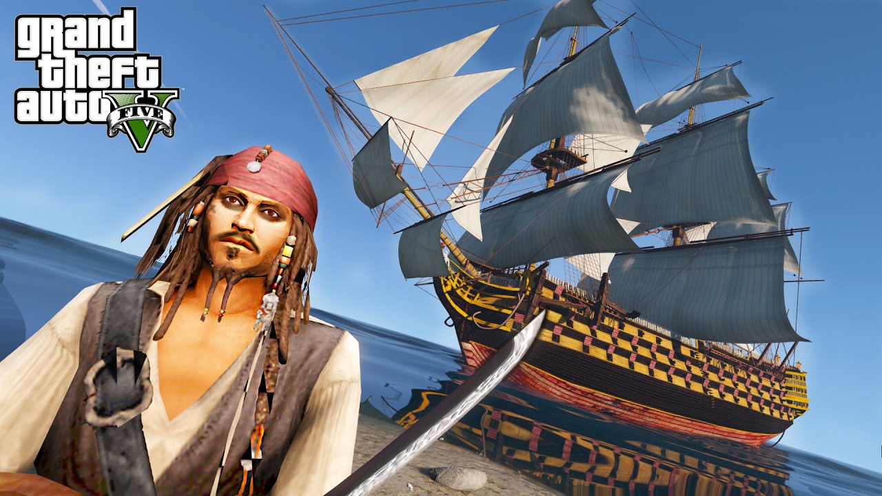 GTA 5 JACK SPARROW PIRATES OF THE CARIBBEAN MOD!!! DEAD MEN TELL NO TALES #1