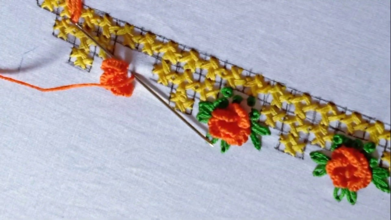 Hand embroidery. Brazilian embroidery. Borderline embroidery design.