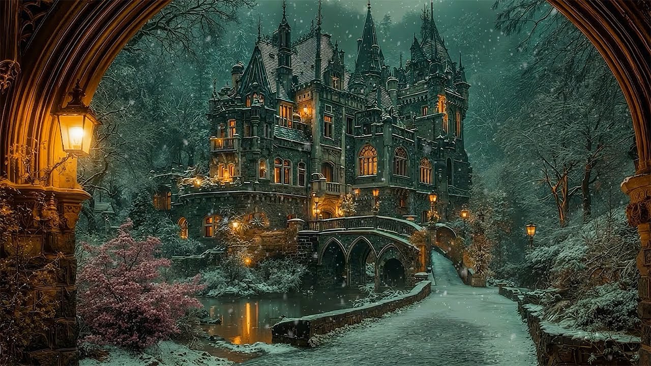 Forgotten Gothic Castle in Winter Night | Dark Academia Piano & Ambient Sounds for Reading, Relax