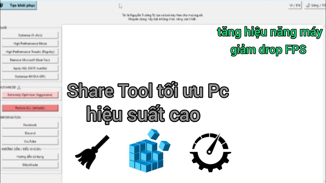 Share Tool tối ưu pc by: Trương Tú , tăng hiệu suất pc , giảm drop FPS , đã được nhiều feedback tốt
