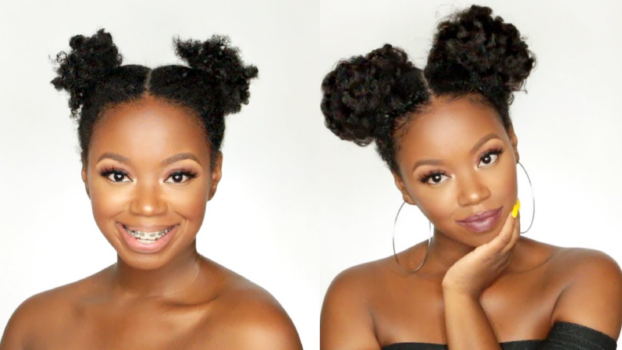 Natural Hair Double Puff Buns Using Clip Ins - KRSHairGroup Kinky Coarse Clip Ins