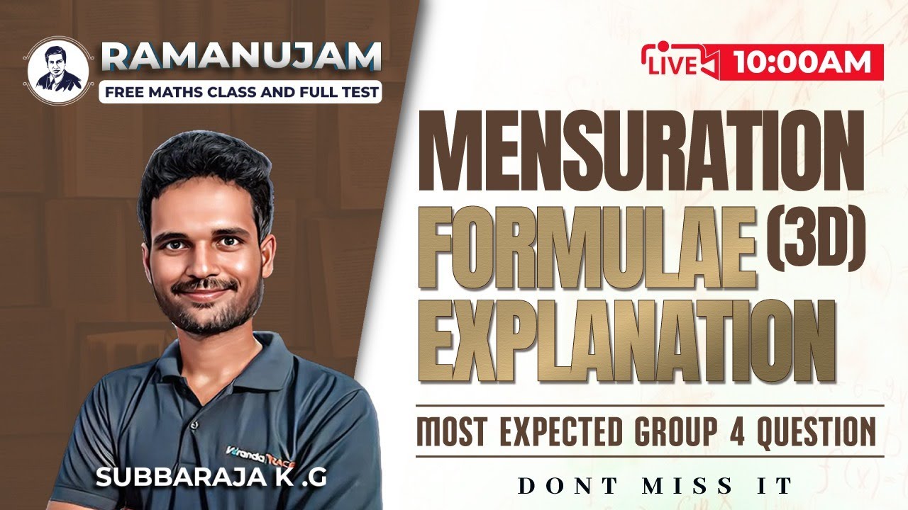 RAMANUJAM FREE MATHS CLASS AND TEST| MENSURATION (3D) FORMULAE EXPLANATION| DONT MISS IT| Subba Raja