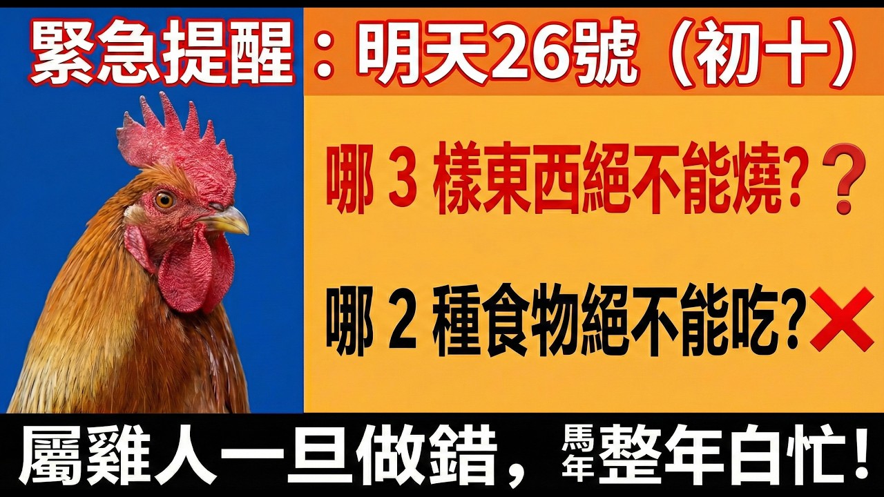 【屬雞注意】明天26號，大年初十是大地的生日，地日這天『三不燒、兩不吃』，否則驚動地神，整年奔波一場空？#屬雞2026運勢 #大年初十 #地日禁忌 #三不燒兩不吃 #丙午馬年 #2026生肖雞運勢