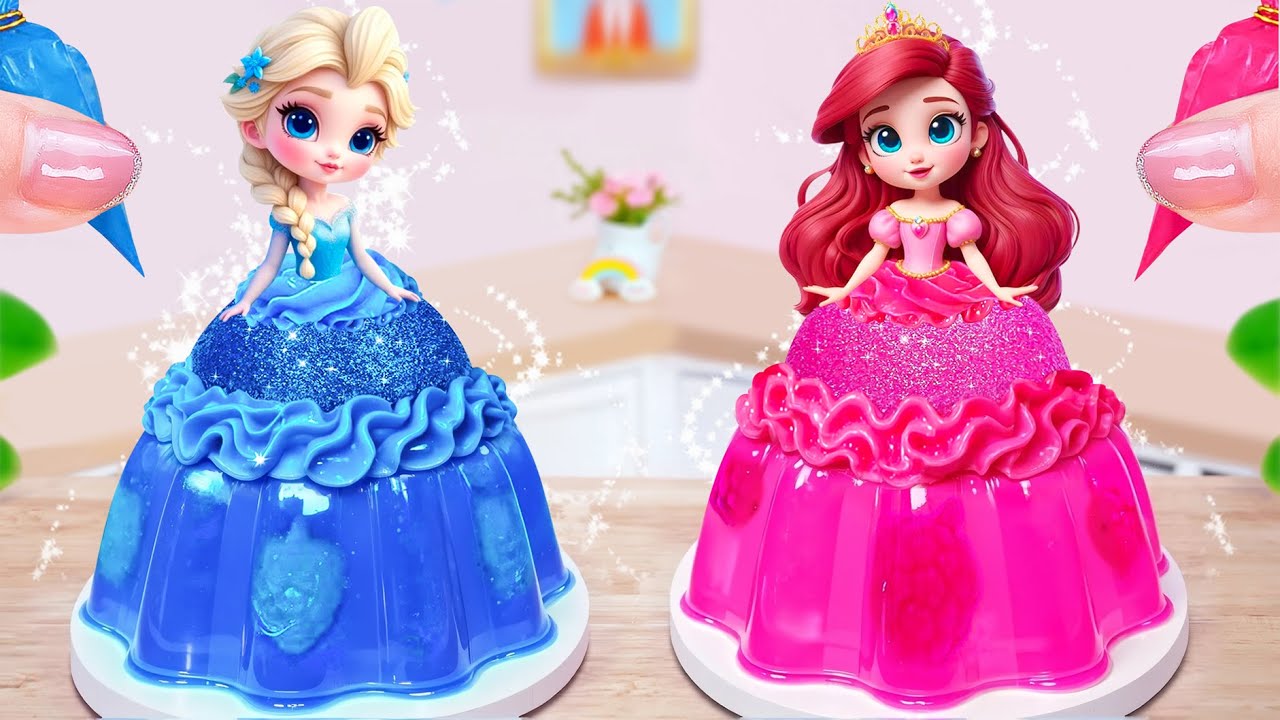 Elsa and Anna Princess Jelly Cake 🌈 Beautiful Miniature Princess Cake Decorating 💗 Petite Bakery