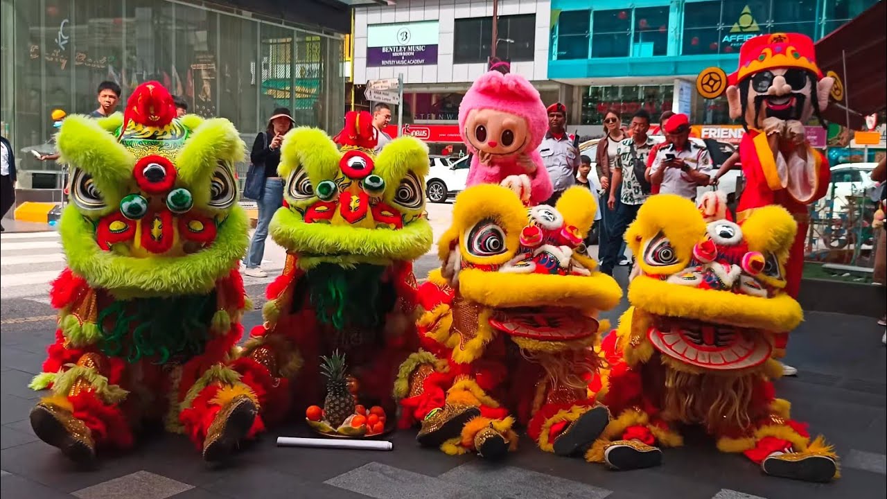 Lion Dance with God of Prosperity & Labubu