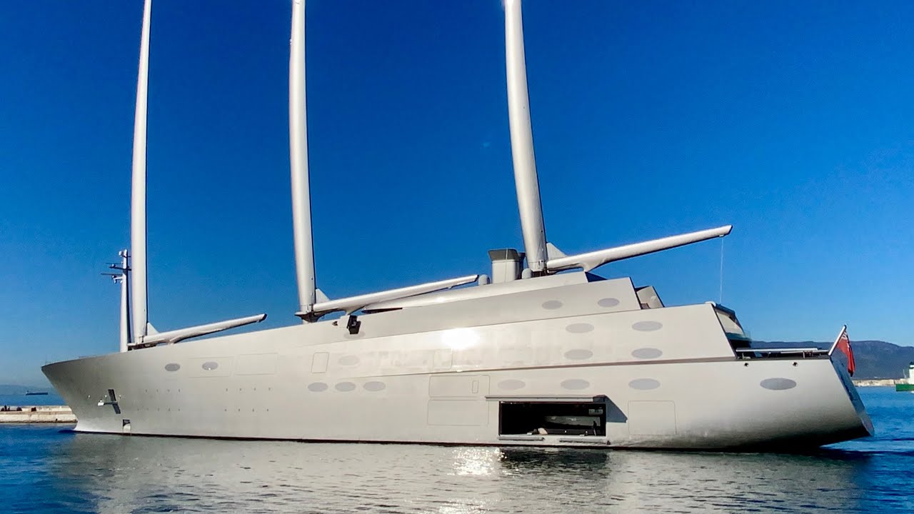 Sailing Yacht A, the spectacular 142.81m Nobiskrug built sailing yacht docking in Gibraltar