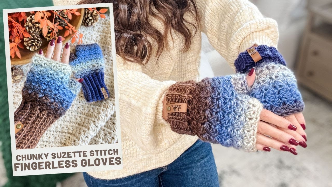 Как связать крючком объемные перчатки без пальцев узором «Сюзетт» | Простой урок по вязанию крючком