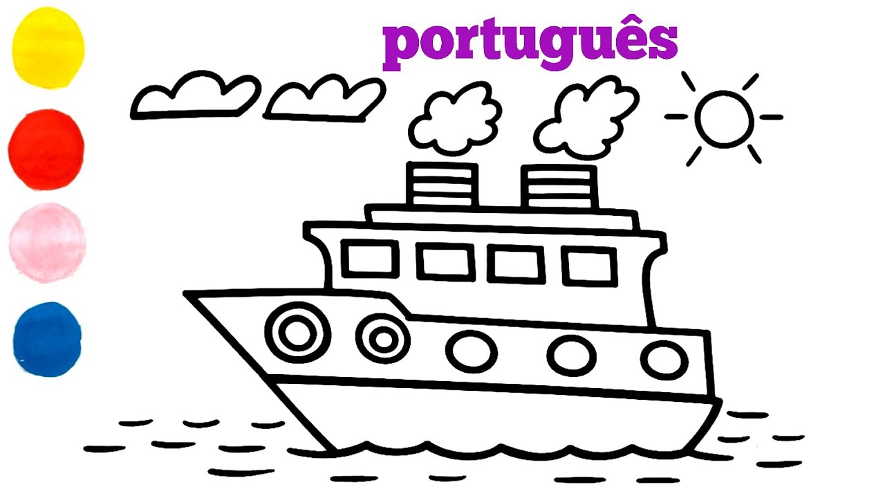 Como desenhar e colorir um navio cargueiro para crianças