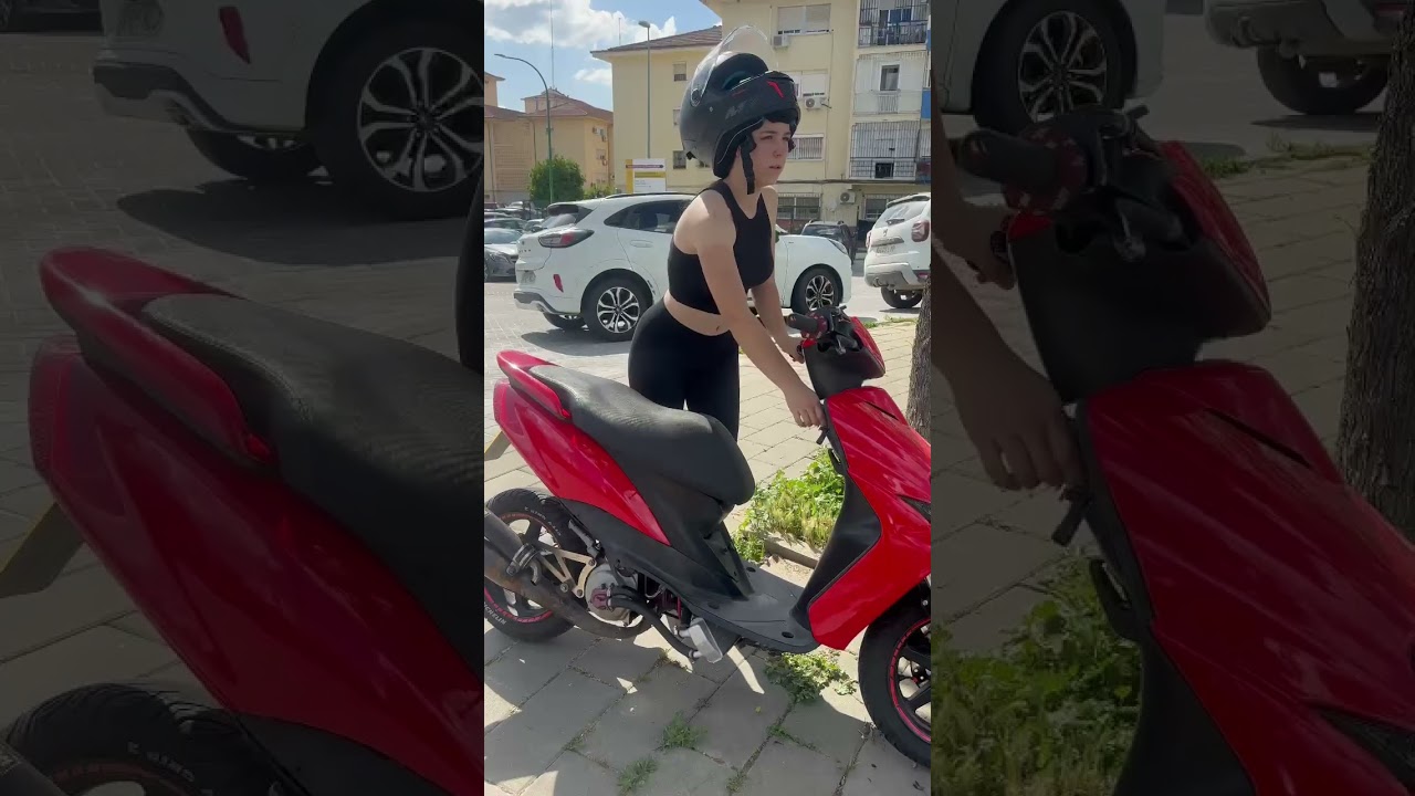 Scooter red kickstart girl angry (New videos) ask for mail.