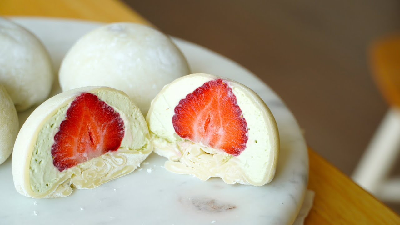 The best Mochi recipe | Matcha strawberry mochi. ASMR