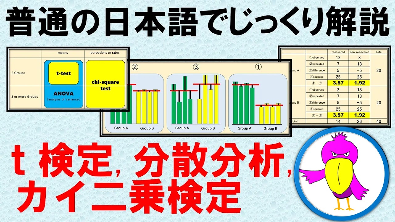 ｔ検定、分散分析、カイ二乗検定を普通の日本語でじっくり解説