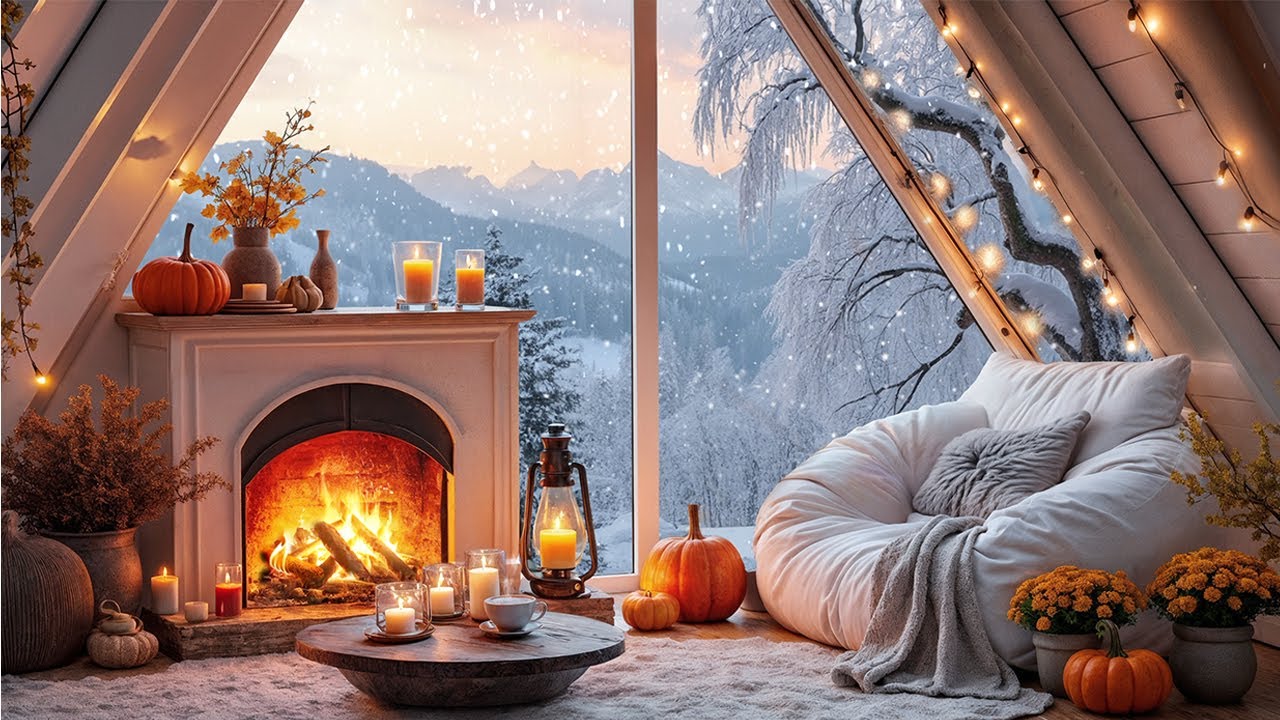 Cozy Forest Cabin Evening ❄️🔥 Snowfall, Fireplace & Winter Tranquility