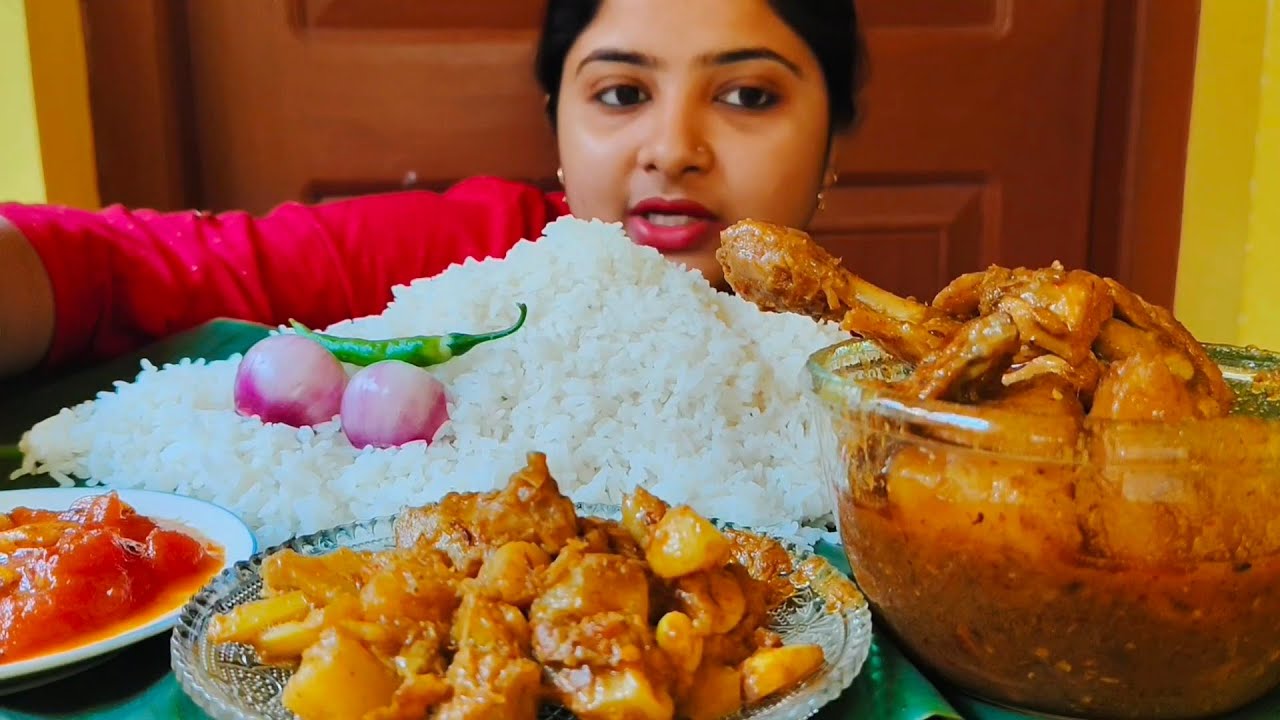 BIGBITES, EATING SPICY CHICKEN KOSA/মুরগির লাল ঝোল🥵🥵WITH RICE,CHATNI | BENGALI FOOD | MASSIVE EATING