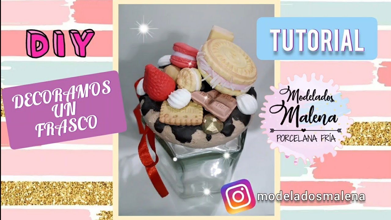 Como decorar un FRASCO con Porcelana Fría/ Tutorial Fácil/Pote de vidrio/ Reciclar