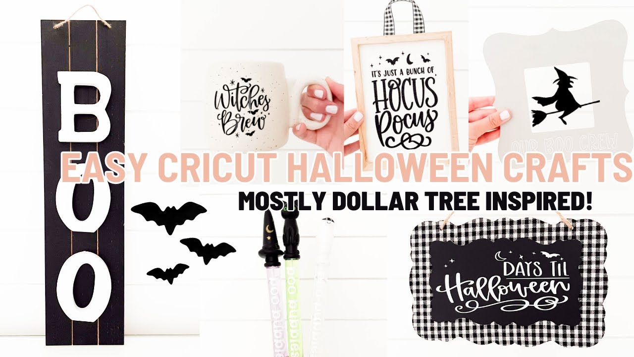 Mostly Dollar Tree Inspired Cricut Crafts! | Easy Halloween Cricut Crafts 2023 |