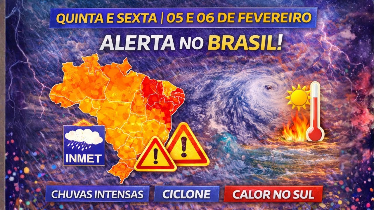 ALERTA PARA QUINTA E SEXTA: 16 ESTADOS EM RISCO COM CHUVAS INTENSAS E CICLONE