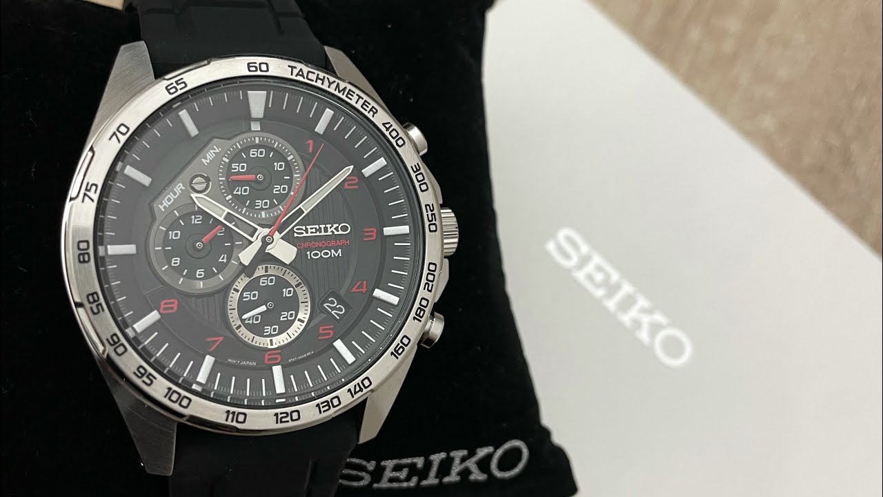 Seiko Chronograph Black Dial Black Rubber Men’s Watch SSB325P1 (Unboxing) @UnboxWatches