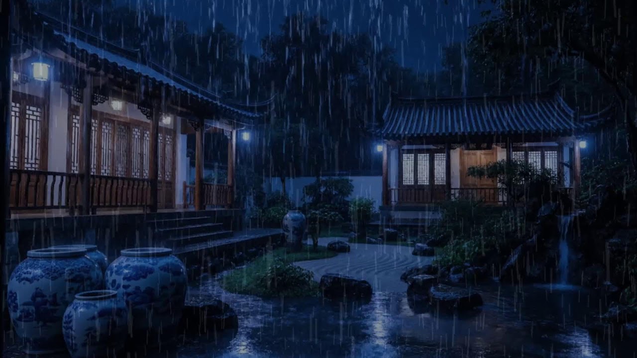 Fall Asleep in Minutes Inside This Blue-Lit Forest House During Heavy Rain