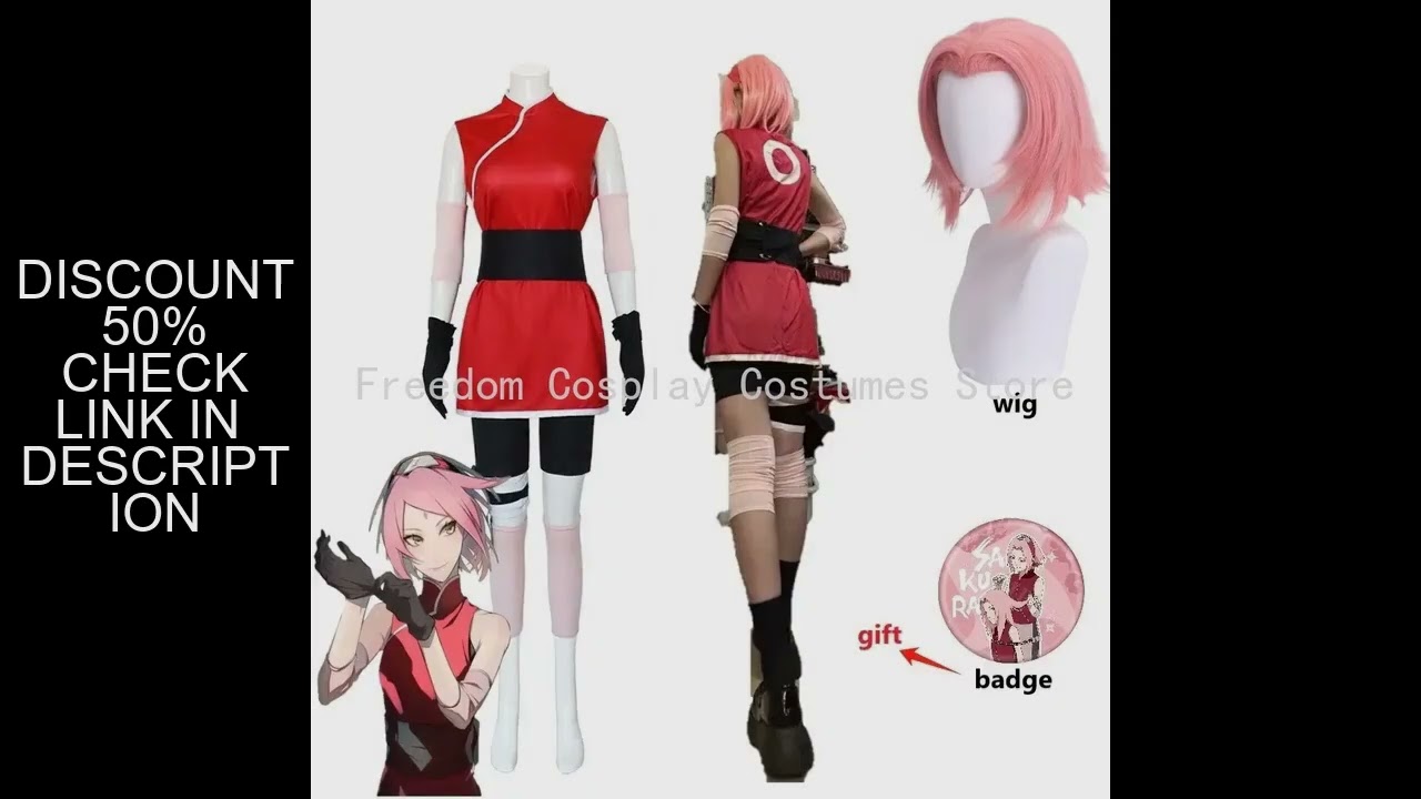 Anime Haruno Sakura Cosplay Shippuden Costume Wig Women Girls Skirt Outfit Unisex Ninja Cartoon Hall