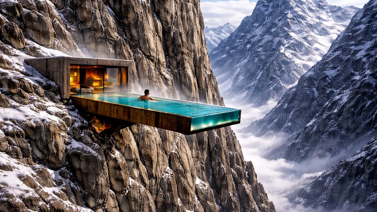 Building a SECRET MOUNTAIN HOUSE with Suspended Pool &ndash; This Man Built a Home on a Frozen Peak (ASMR)