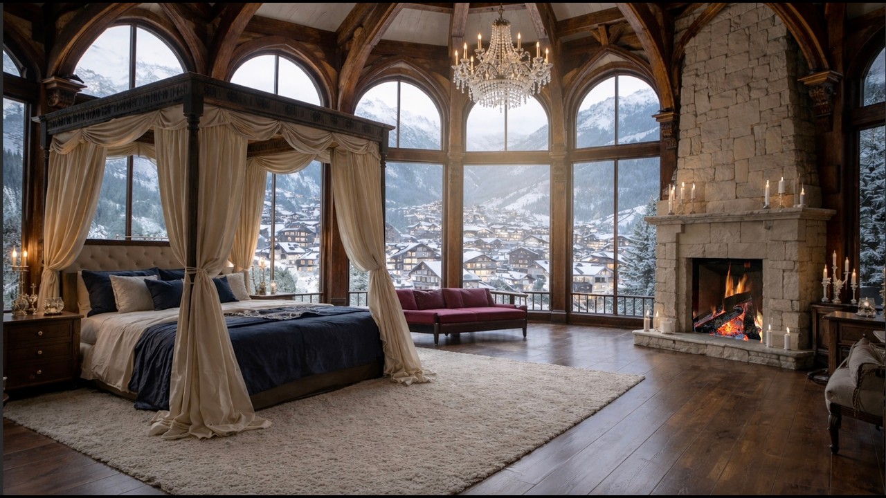 Luxury Alpine Chalet Retreat ❄️🔥 | Cozy Fireplace Ambience for Relaxation & Sleep (3 Hours)