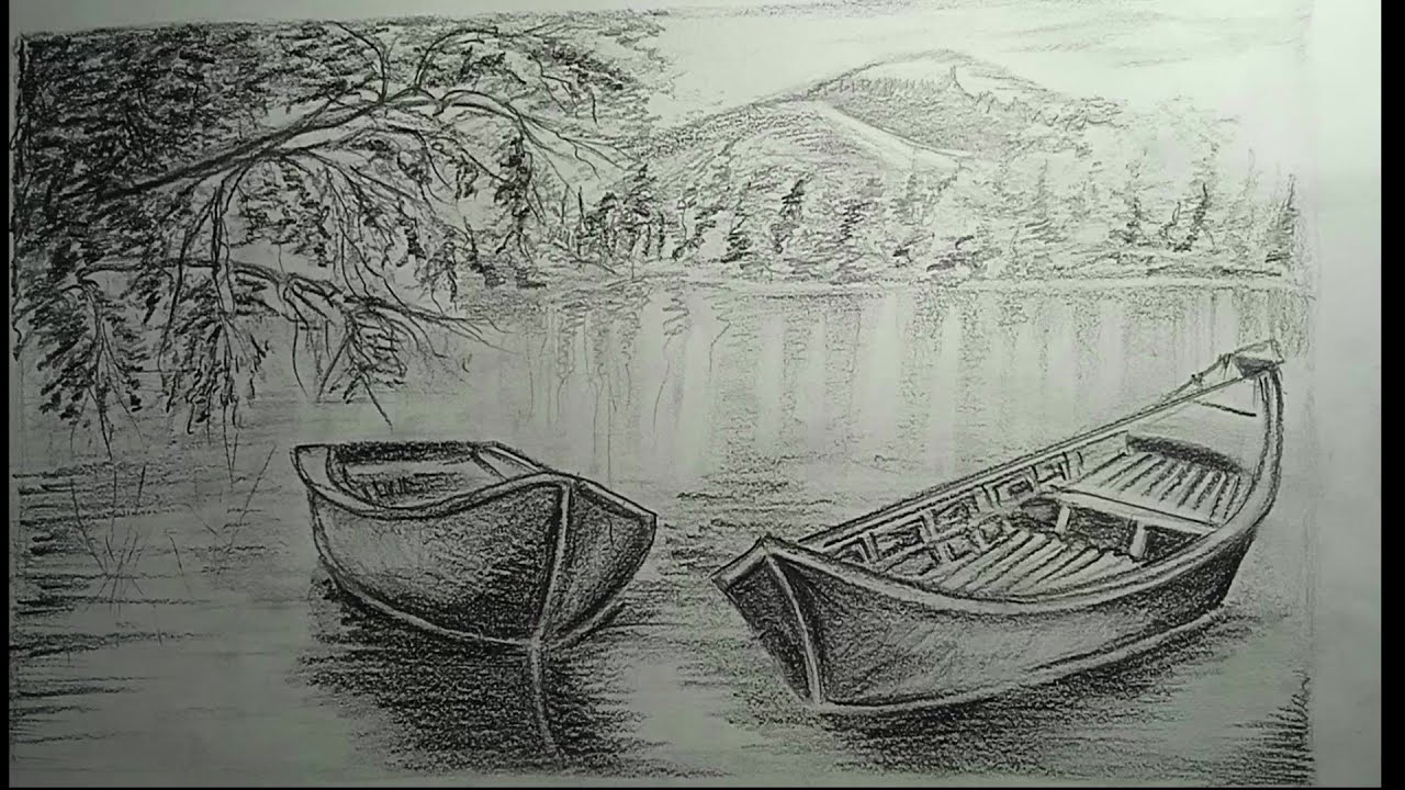 Comment dessiner en crayon Barques/ mer/ ciel pencildrawing# paysage#