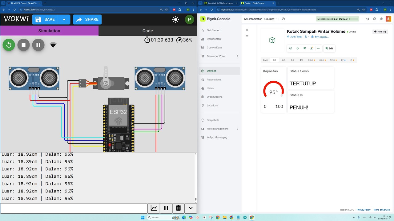 FULL Tutorial Kotak Sampah Pintar + VOLUME IoT Sensor Ultrasonik Melalui Blynk WOKWI #iot #blynk