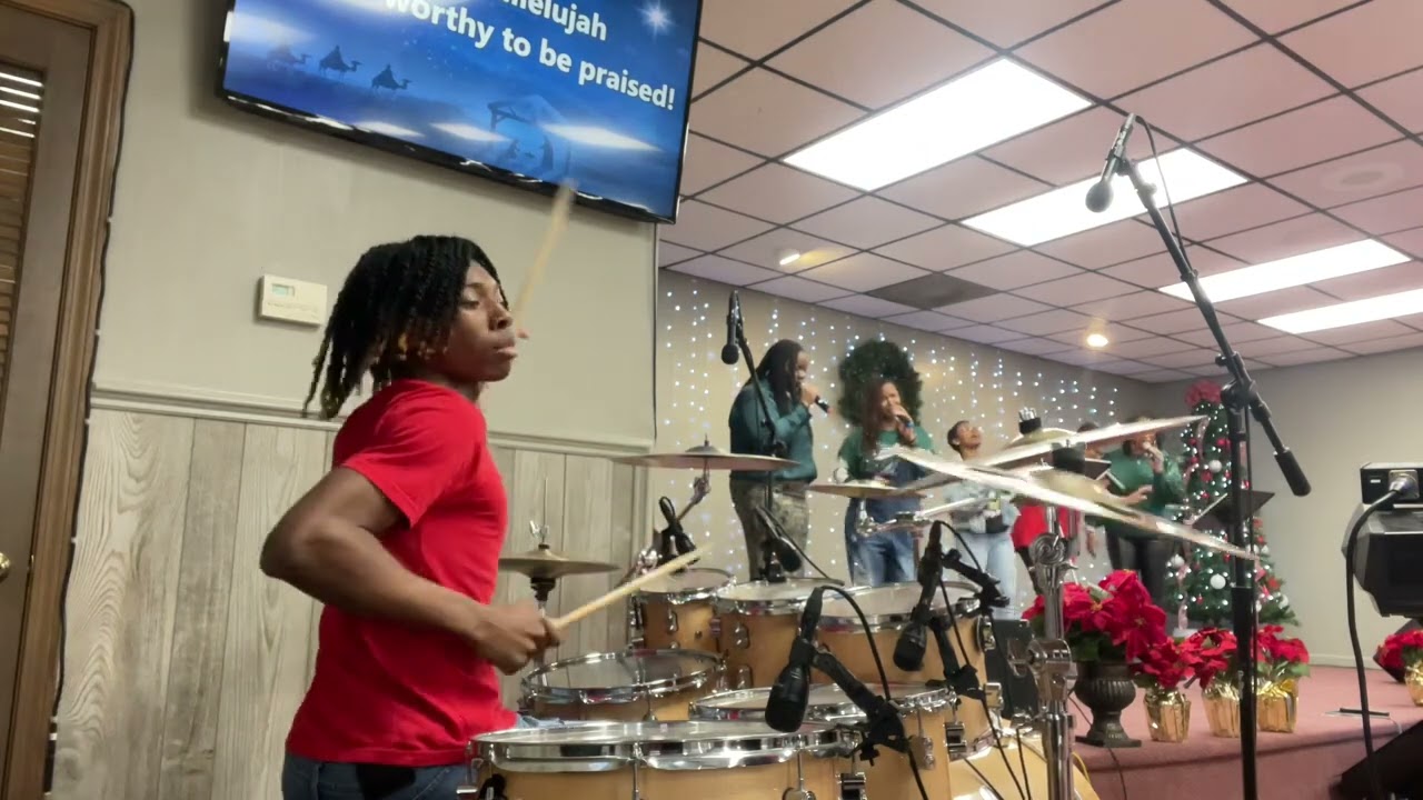 Playing drums at church....