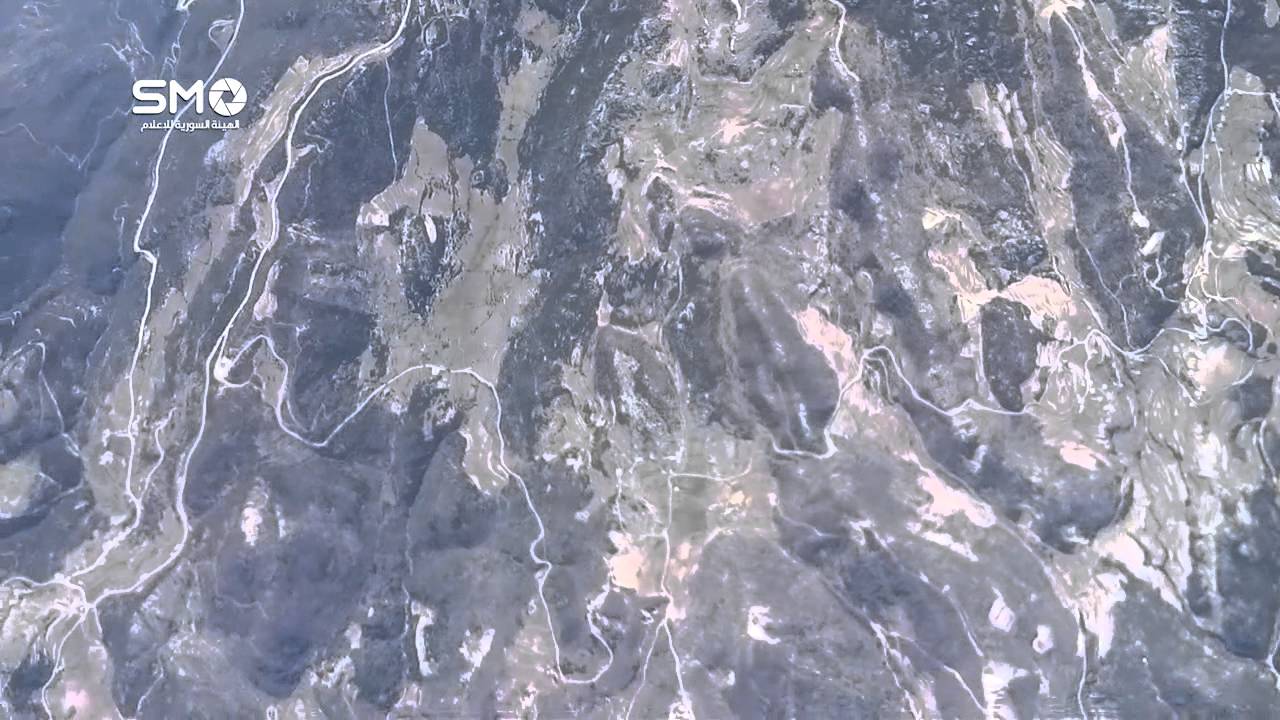 May 2015: footage captured from downed helicopter dropping barrel bombs on Idlib, Syria.