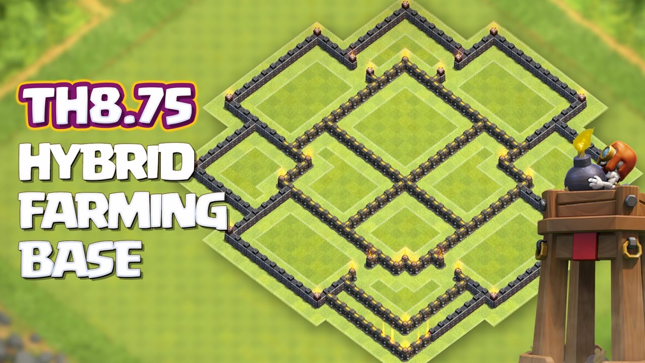 Town Hall 8.75 Hybrid/Farming Base 2016 ft. Bomb Tower (No Xbows)