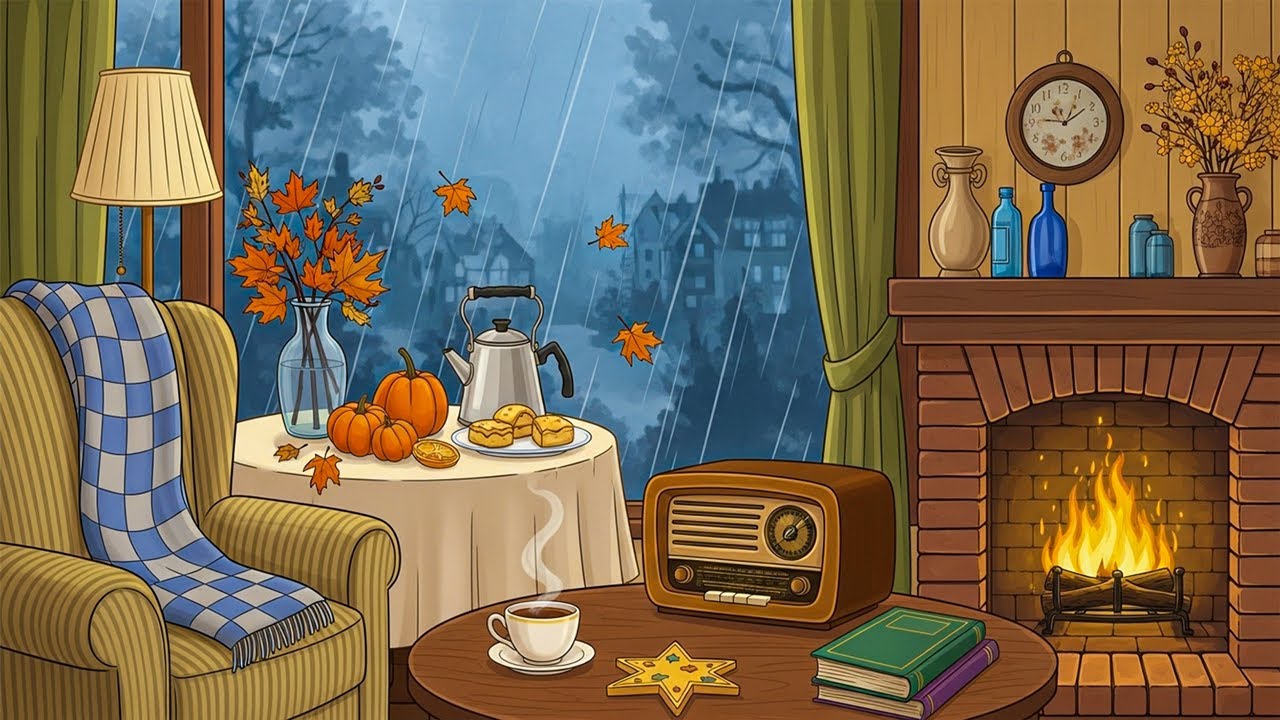 It's 1940s and you're listening to vintage jazz on a cozy rainy night (fireplace & rain sounds)