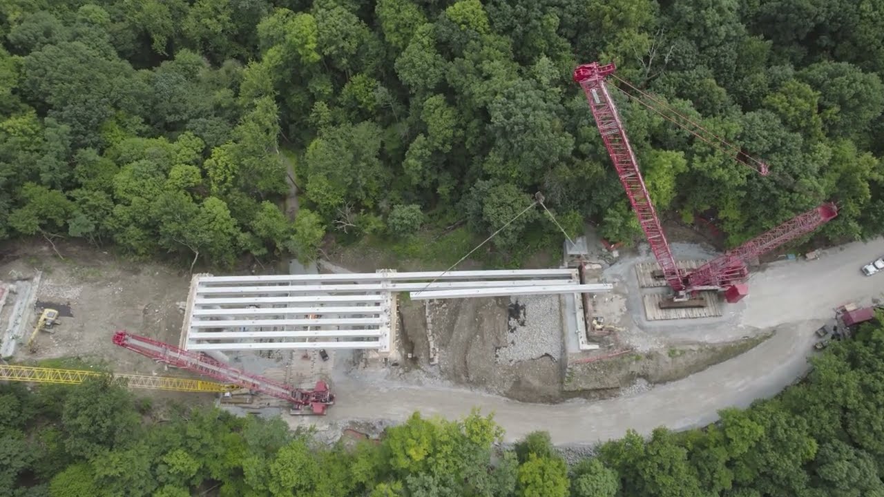 Concrete Bridge Beam Setting at Fern Hollow Bridge Project
