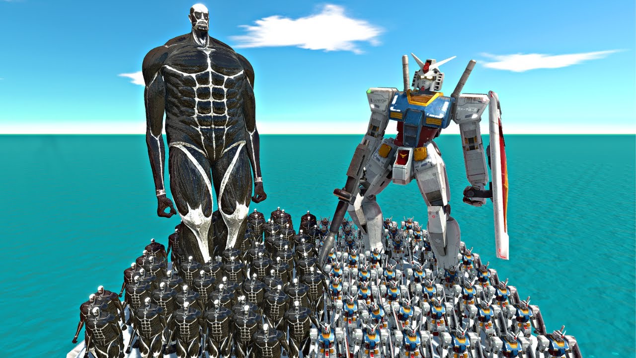 Dark Colossal Titan Team vs Gundam Rx 78 in Cage - Animal Revolt Battle Simulator