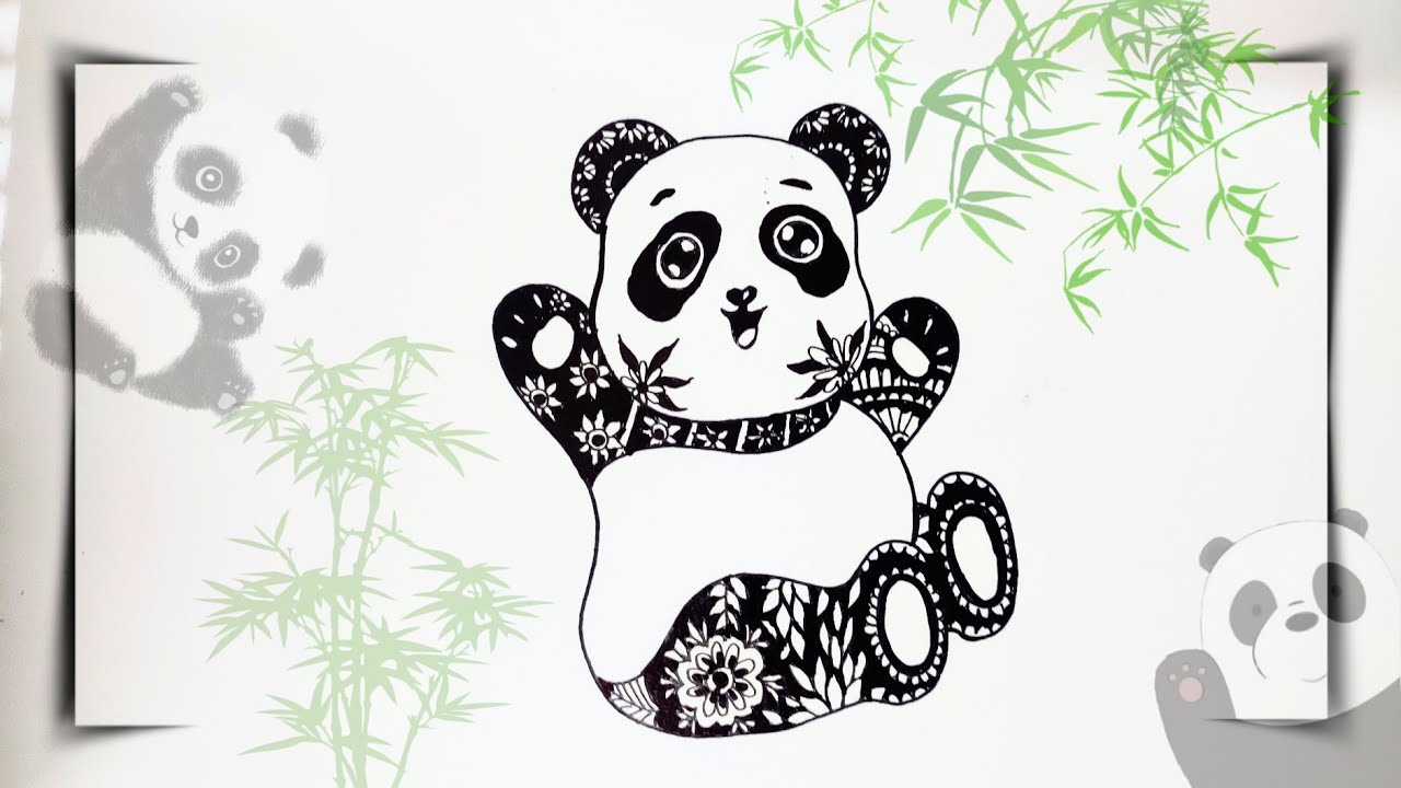 Easy Panda Drawing with BLACK Pen and Mandala Art 🖊️