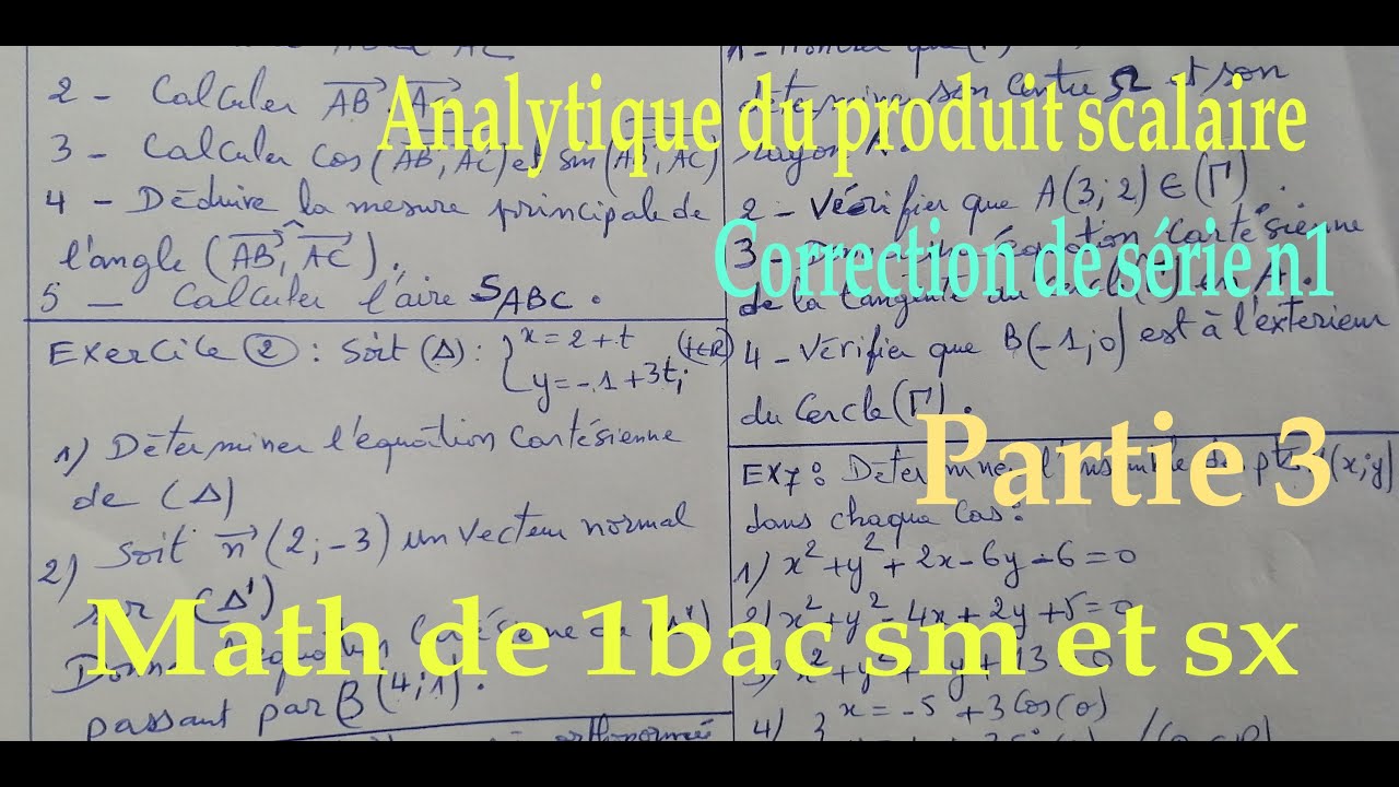 analytique du produit scalire....correction dune serie dexercices