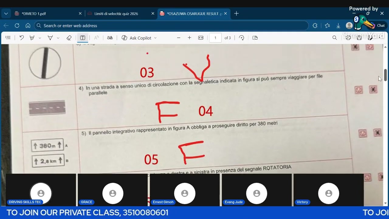 OSAZUWA OSARUGUE, EXAME DI CONSEGUIMENTO - PER PATENTI B RESULT SHILT.