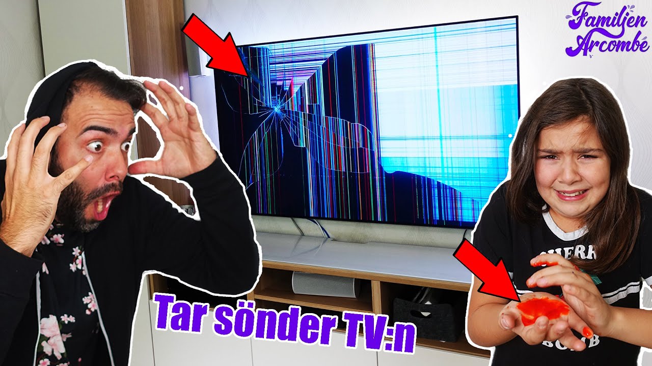 Tar s&ouml;nder TV:n och SKADAR mig. PRANK p&aring; PAPPA #familjenarcombe Broken screen prank