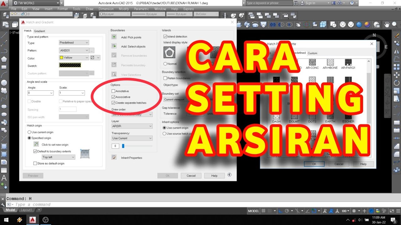 Cara hatch di Autocad | using hatch