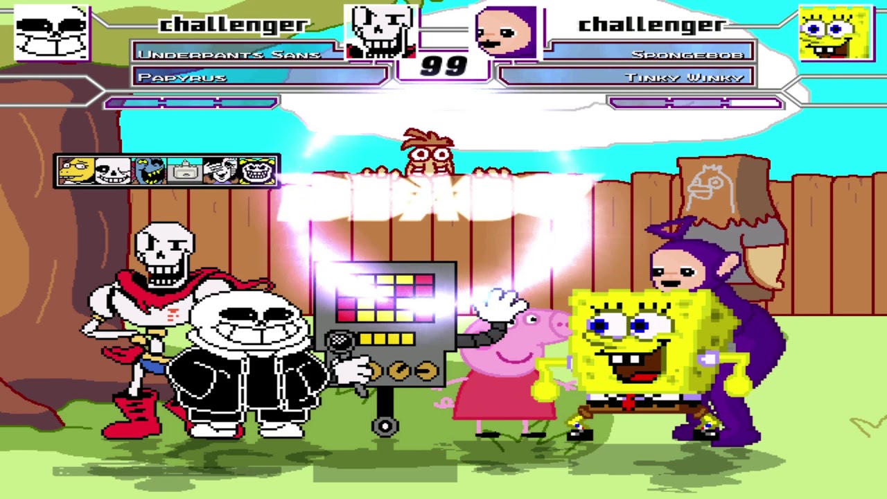 Underpants Sans Papyrus & Mettaton VS Spongebob Peppa Pig & Tinky Winky | 3v3 (best of 3)