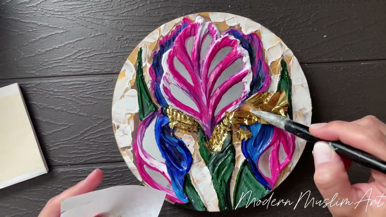 Creating Abstract Iris: Texture Paste, Gold Leaf, and Epoxy Resin on Art Board