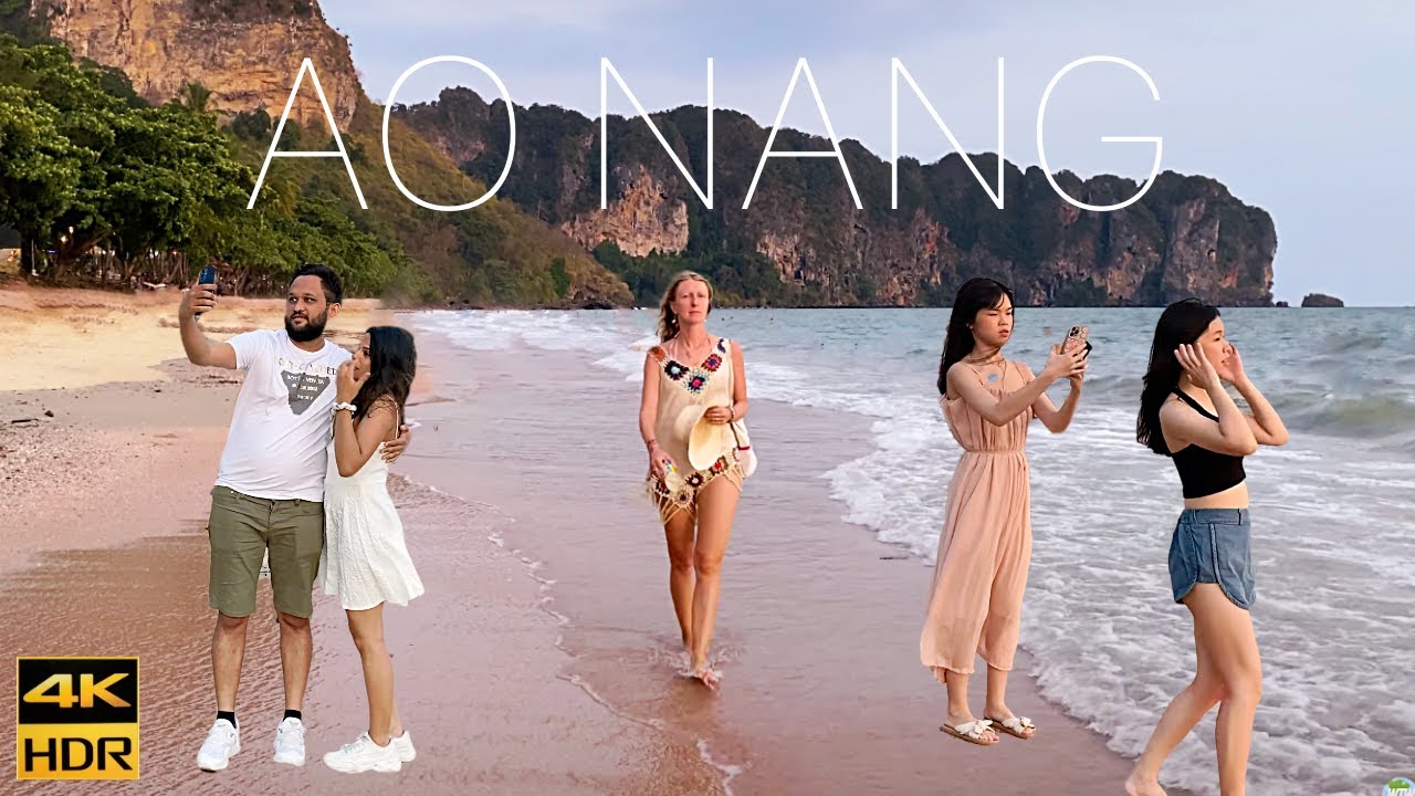 4K 🇹🇭 Sunset Walking Ao Nang Beach in Krabi. Thailand 2023