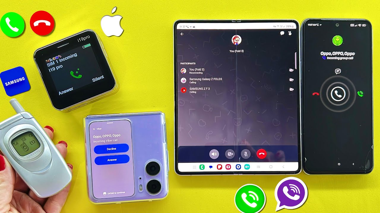 Viber Group call & Incoming call i19 Pro + Samsung A800 Xiaomi N10 + Samsung Z Fold 3 + OPPO 2N Flip